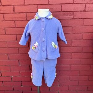 Vtg 90s B.T Kids Fleece Flower Outfit 3-6 Months Purple Jacket Pants Set Kidcore